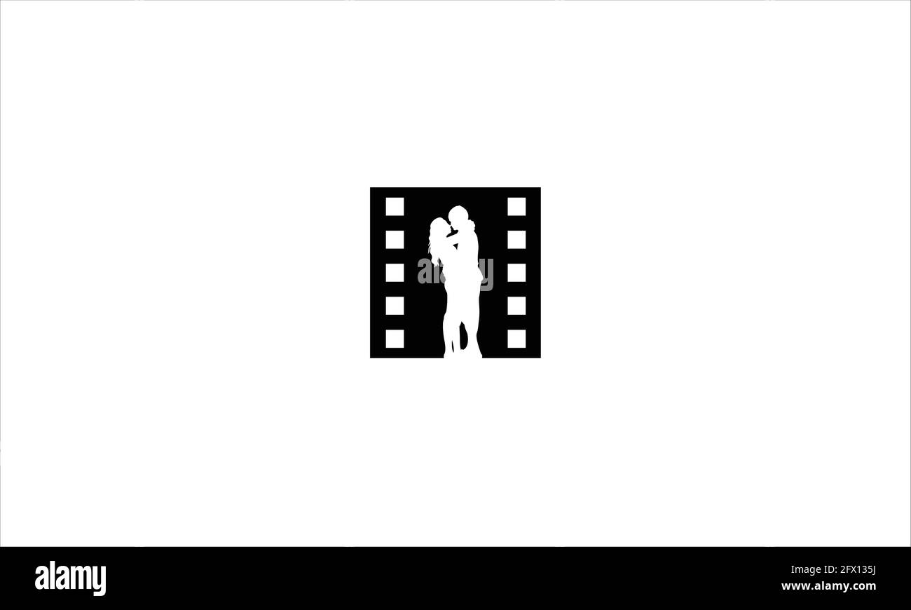 Ancienne bande de film Silhouette d'un couple dans Love Man Et une femme embrassant le logo de l'icône Illustration de Vecteur