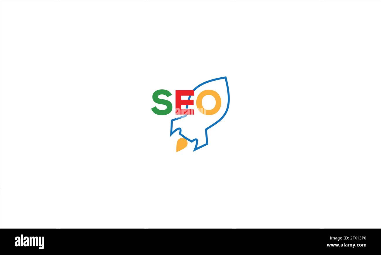Nouveau projet d'affaires, fusée de démarrage, concept de SEO optimisation moteur de recherche icône logo Illustration de Vecteur