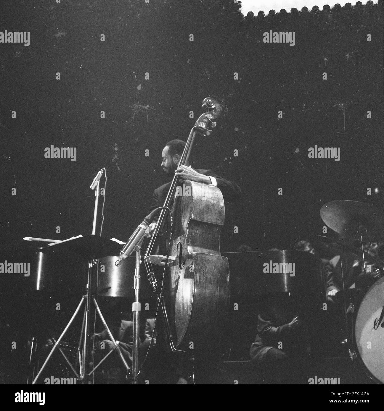 Performance du Modern Jazz Quartet à Amsterdam, bassiste Percy Heath, 24 octobre 1959, basse, Représentations, pays-Bas, agence de presse du XXe siècle photo, news to remember, documentaire, photographie historique 1945-1990, histoires visuelles, L'histoire humaine du XXe siècle, immortaliser des moments dans le temps Banque D'Images