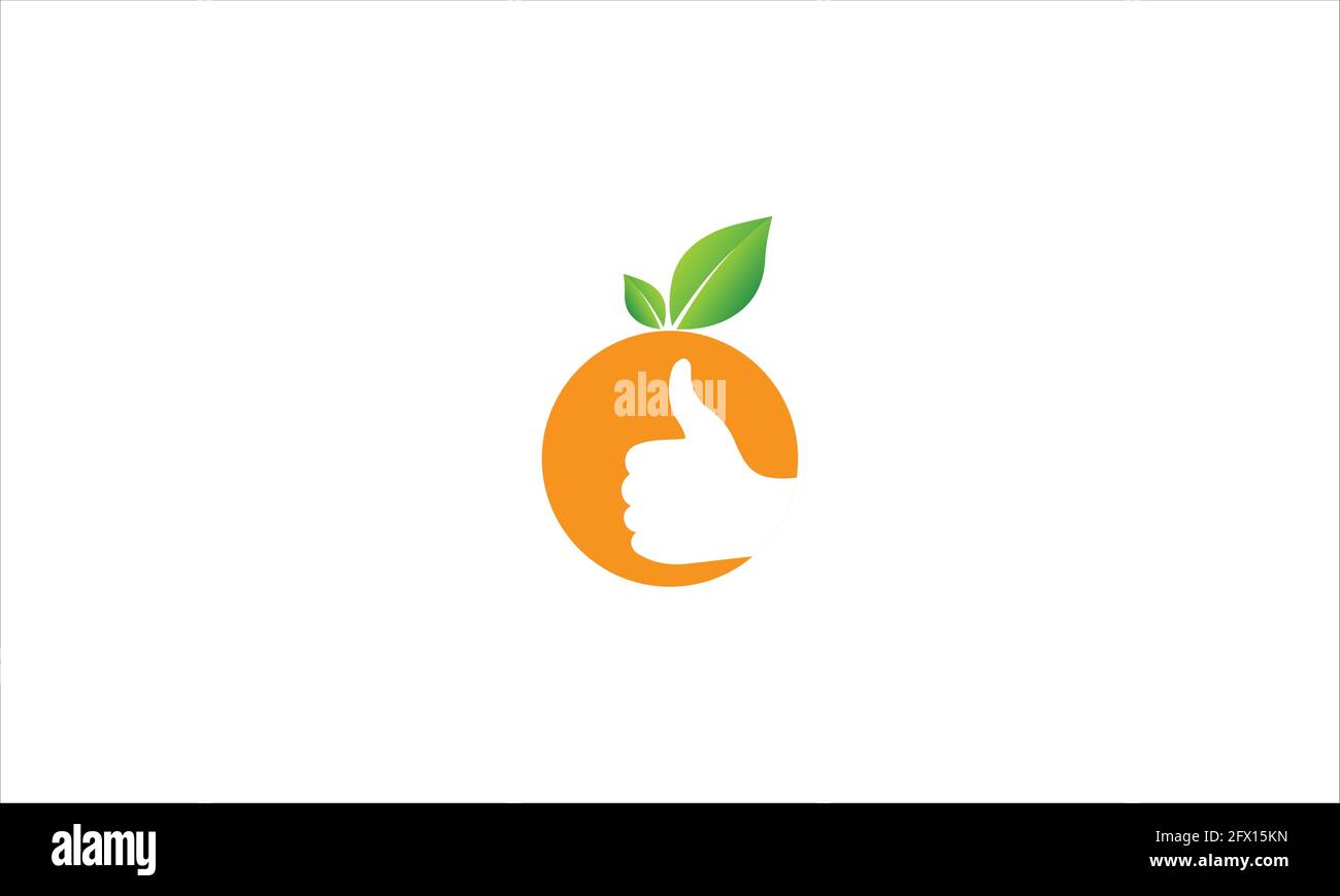 Logo de nutrition saine de fruit orange frais avec silhouette de personnes de main, étiquette de vitamine de fruits, illustration de conception d'icône de vecteur humain Illustration de Vecteur