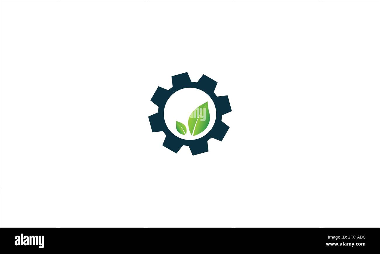 Illustration d'une combinaison d'engrenage et d'une icône de logo en forme de feuille verte ou vecteur de modèle de logo d'icône d'engrenage de réglage du moteur d'écho Illustration de Vecteur