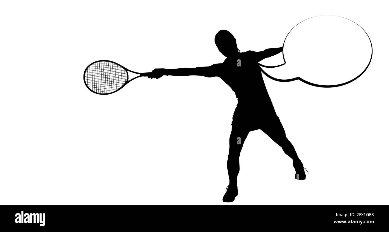 Composition de la silhouette du joueur de tennis et de la bulle de la parole avec copier l'espace Banque D'Images