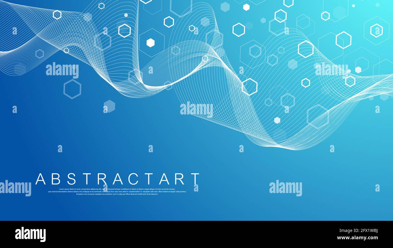 Arrière-plan de la structure moléculaire. Papier peint ou bannière de modèle scientifique avec des molécules d'ADN. Arrière-plan de la molécule d'Asbtract avec des hexagons, flux d'onde Illustration de Vecteur