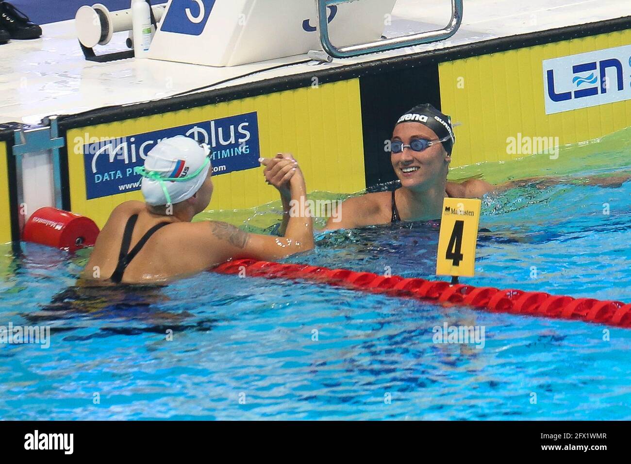 Anna Egorova de Russie 2ème place, Simona Quadarella de l'Italie 1ère place, finale 400 m Freestyle pendant les Championnats d'Europe LEN 2021, événement de natation le 23 mai 2021 à Duna Arena à Budapest, Hongrie - photo Laurent Lairys / DPPI / LiveMedia Banque D'Images