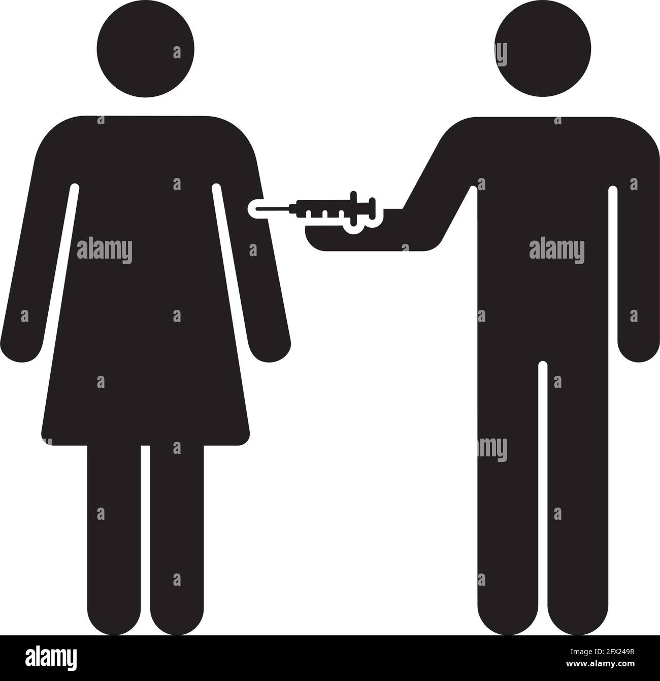 Vecteur d'icône de vaccin avec seringue d'injection homme et femme symbole de vaccination dans une illustration de pictogramme de glyphe Illustration de Vecteur