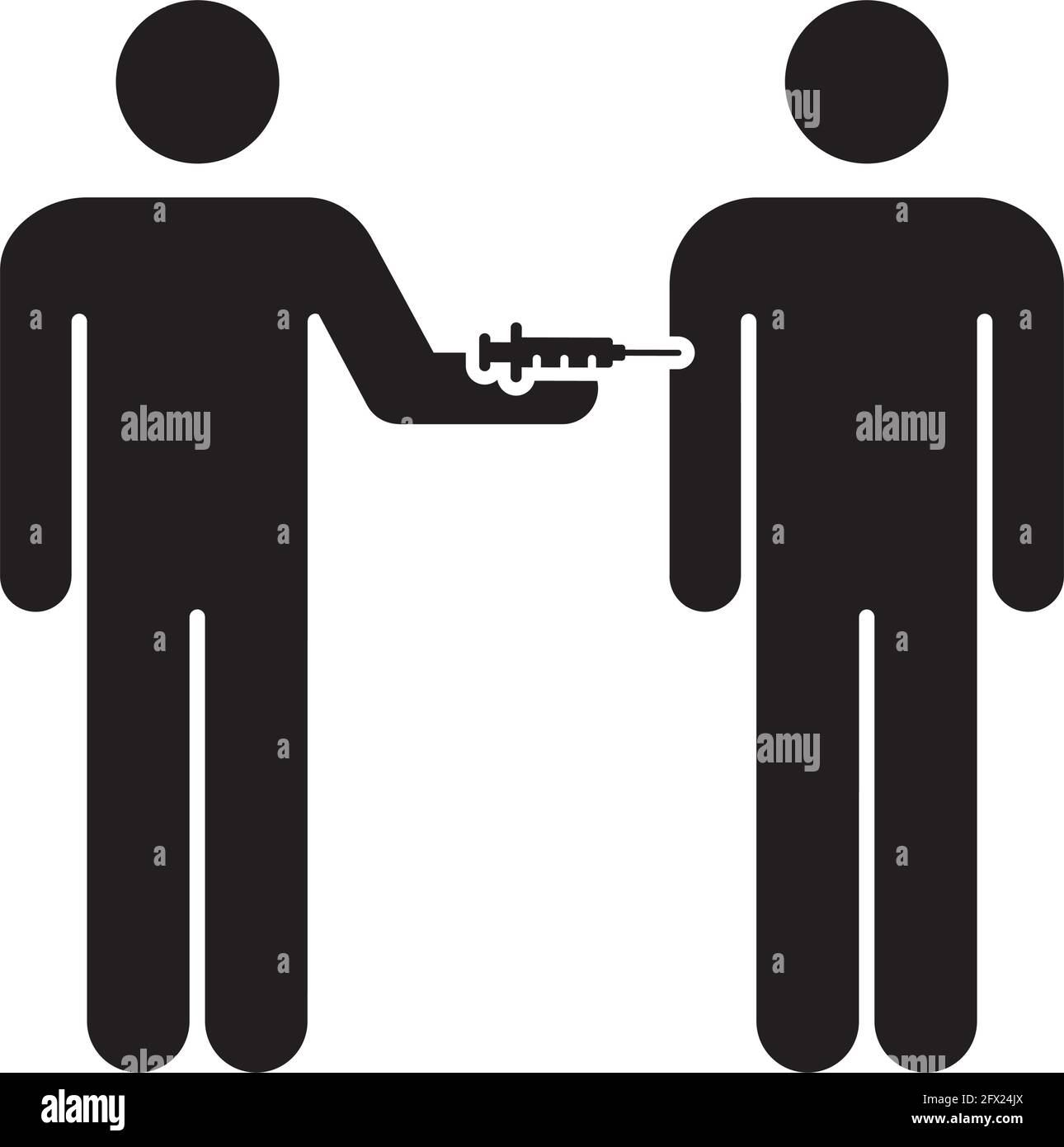 Vecteur d'icône de vaccination avec seringue d'injection de vaccin mâle et femelle symbole de personne pour le traitement médical et de santé dans un glyphe illustration du pictogramme Illustration de Vecteur