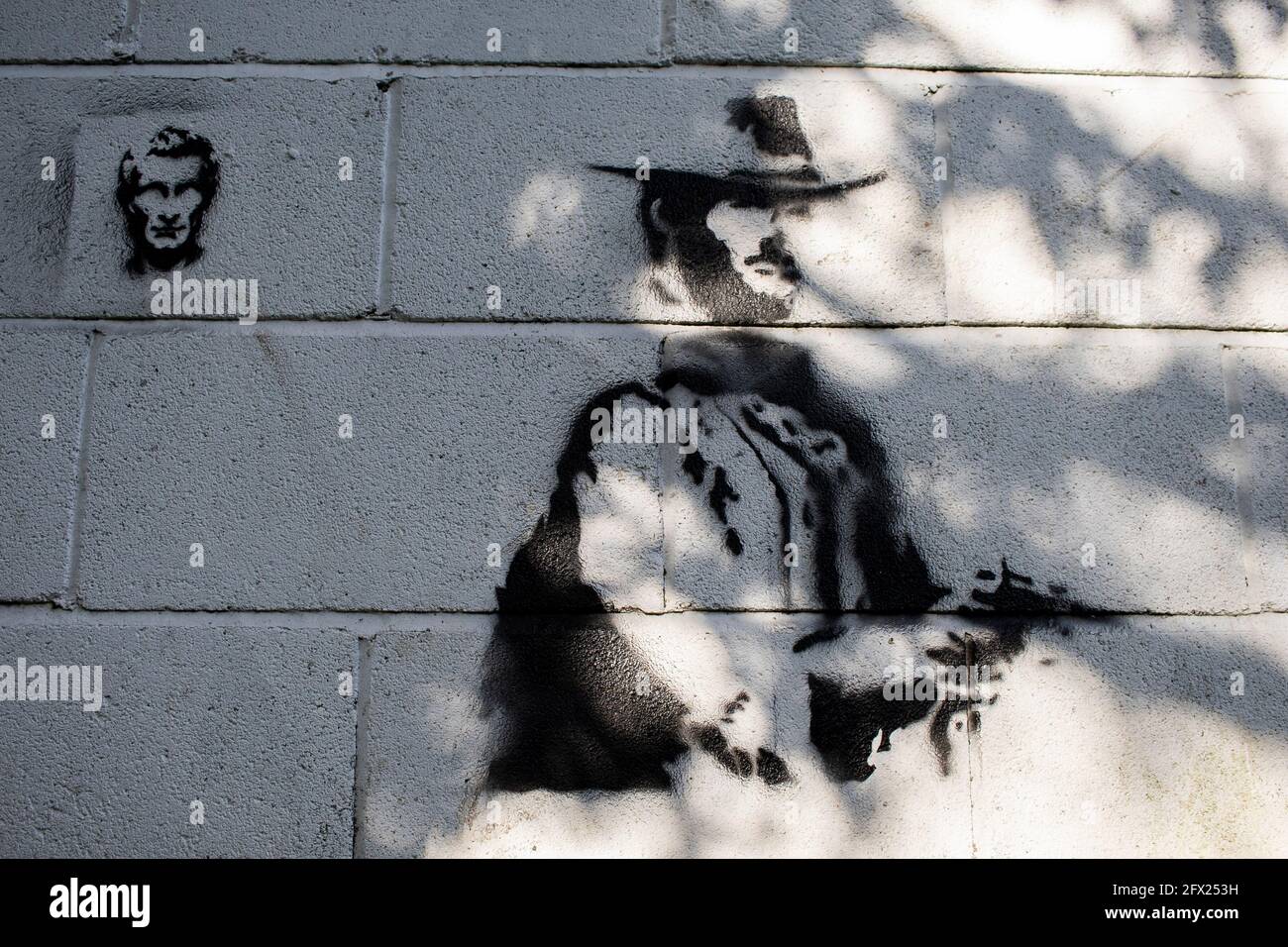 Graffiti de Clint Eastwood sur un stand dans le parc Pandy dans la soirée du 19 mai 2021. Crédit : Lewis Mitchell Banque D'Images