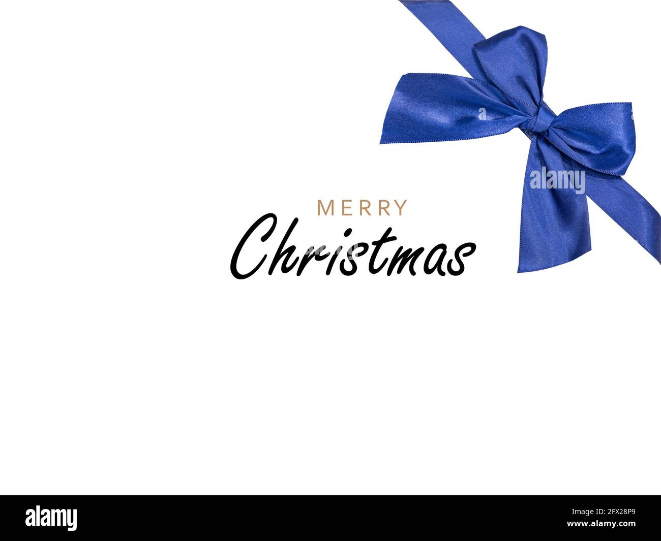 Joyeux Noël. Noeud noué de ruban bleu satiné, décoration pour cadeau,  isolé. Carte de vœux du nouvel an Photo Stock - Alamy