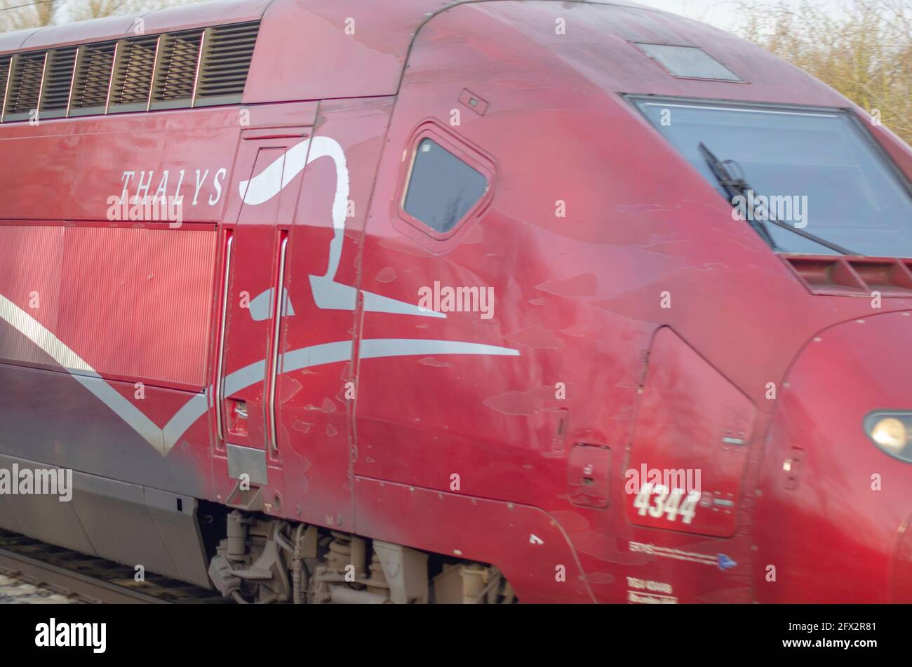 Aix-la-Chapelle le 2021 mars : le Thalys relie l'Allemagne et Paris. Sur la photo l'arrivée du train à Aix-la-Chapelle Banque D'Images