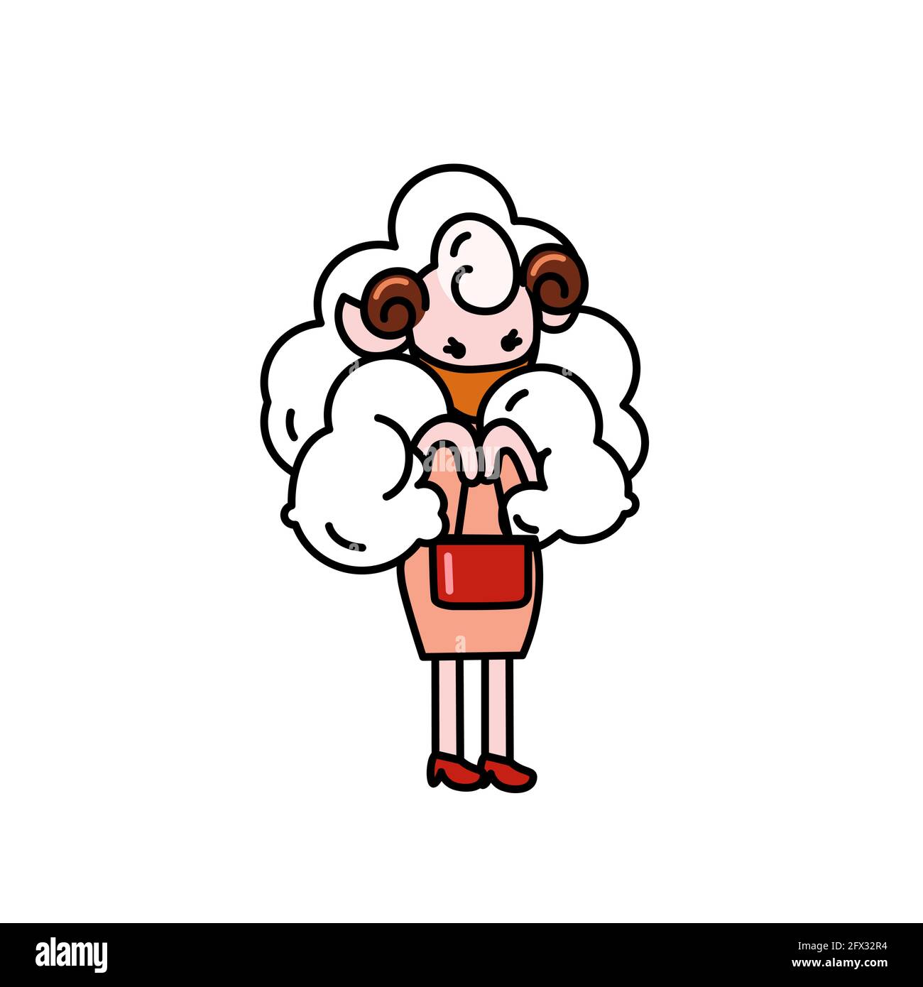 Un joli mouton portant un masque sanitaire empêchent le coronavirus, la grippe, la poussière personnage de bande dessinée avec le contour noir de vecteur plat isolé sur le dos blanc Illustration de Vecteur