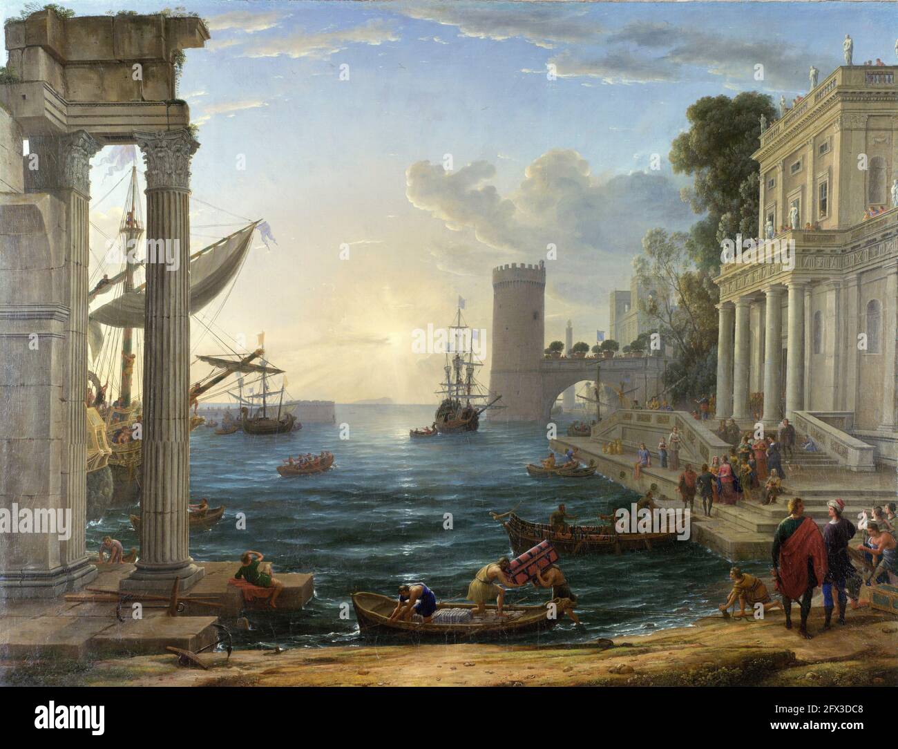 Claude Lorrain. Port maritime avec l'embarquement de la reine de Sheba par le peintre baroque français Claude Lorrain (n. Claude Gellée, c. 1600 -1682), huile sur toile, 1648 Banque D'Images