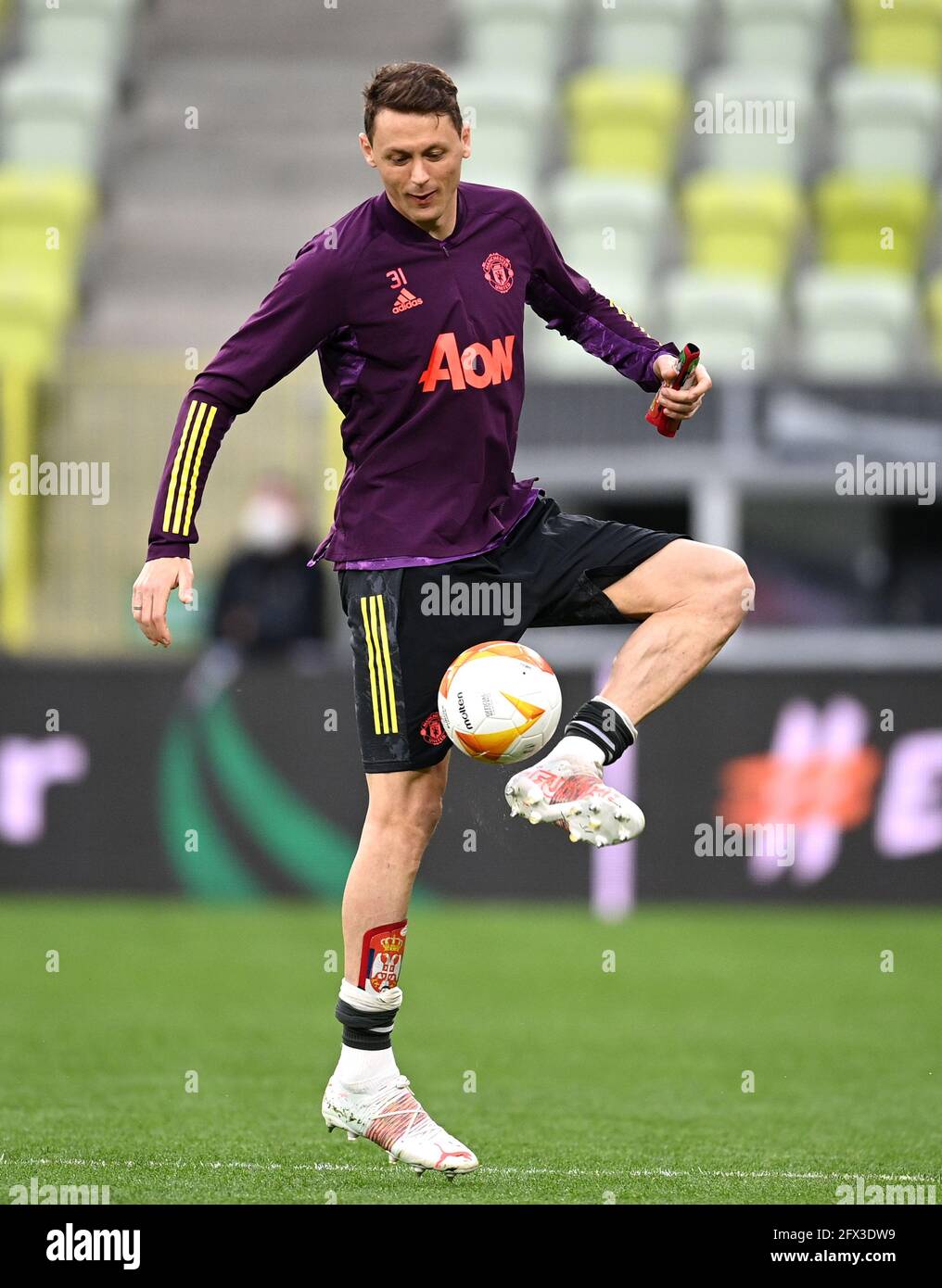 Nemanja Matic de Manchester United lors d'une session d'entraînement avant la finale de l'UEFA Europa League, au stade Gdansk, en Pologne. Date de la photo: Mardi 25 mai 2021. Banque D'Images