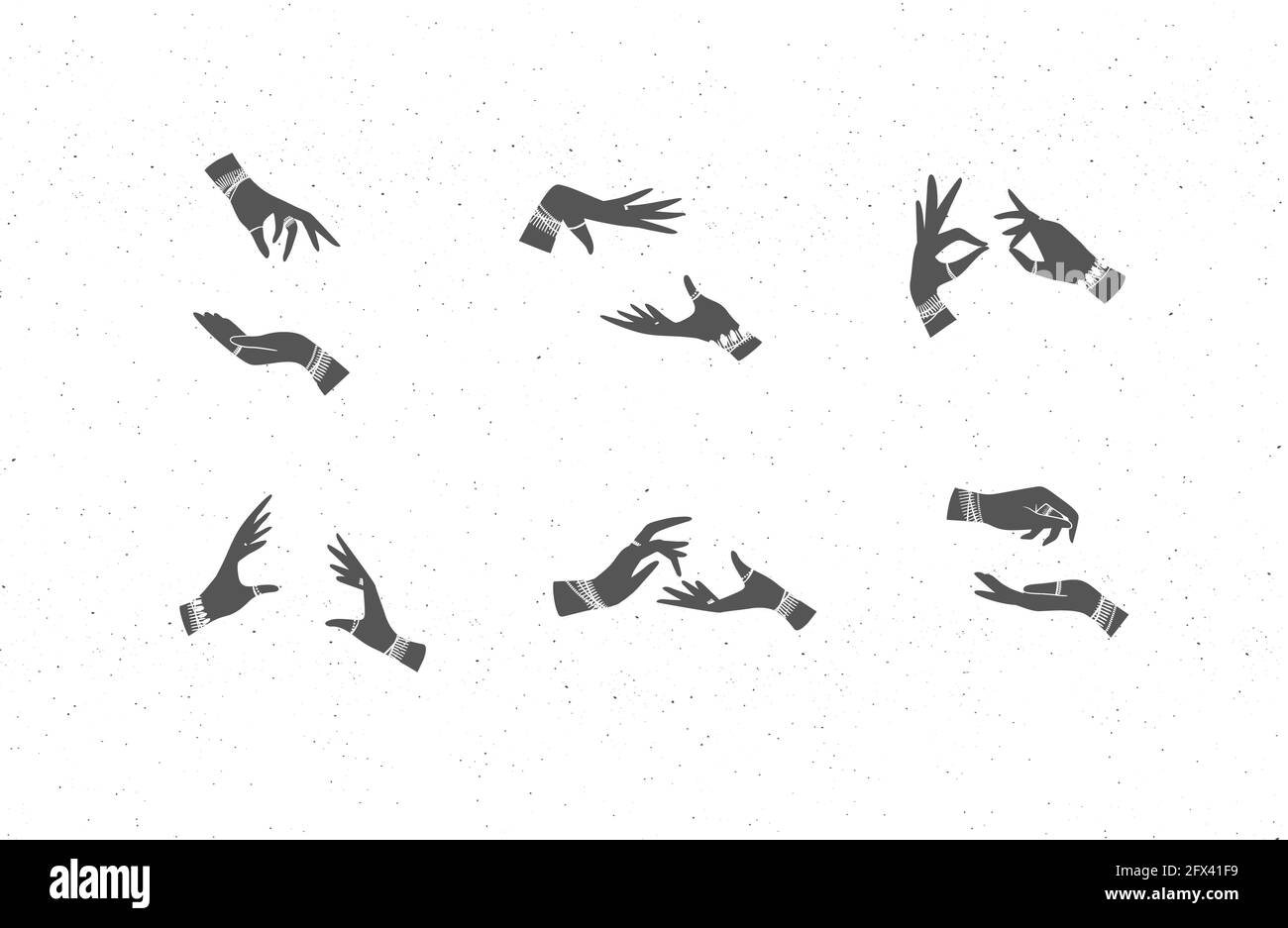 Les mains se coupent avec des bracelets et des bagues de style ethnique dans différentes positions pour exprimer des émotions. Illustration de Vecteur
