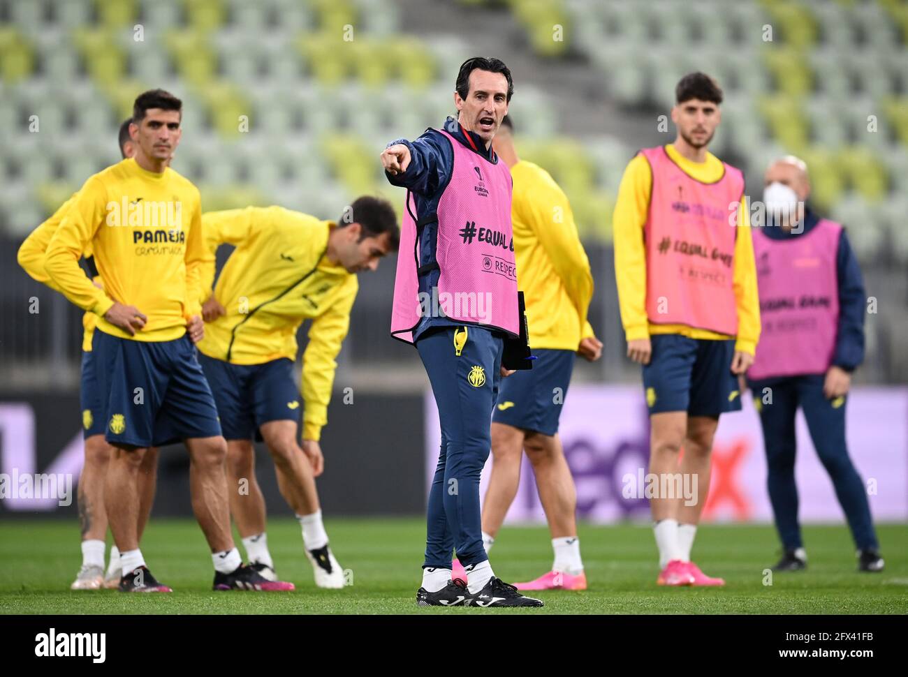 Unai Emery, responsable de Villarreal, lors d'une session d'entraînement avant la finale de l'UEFA Europa League, au stade Gdansk, en Pologne. Date de la photo: Mardi 25 mai 2021. Banque D'Images