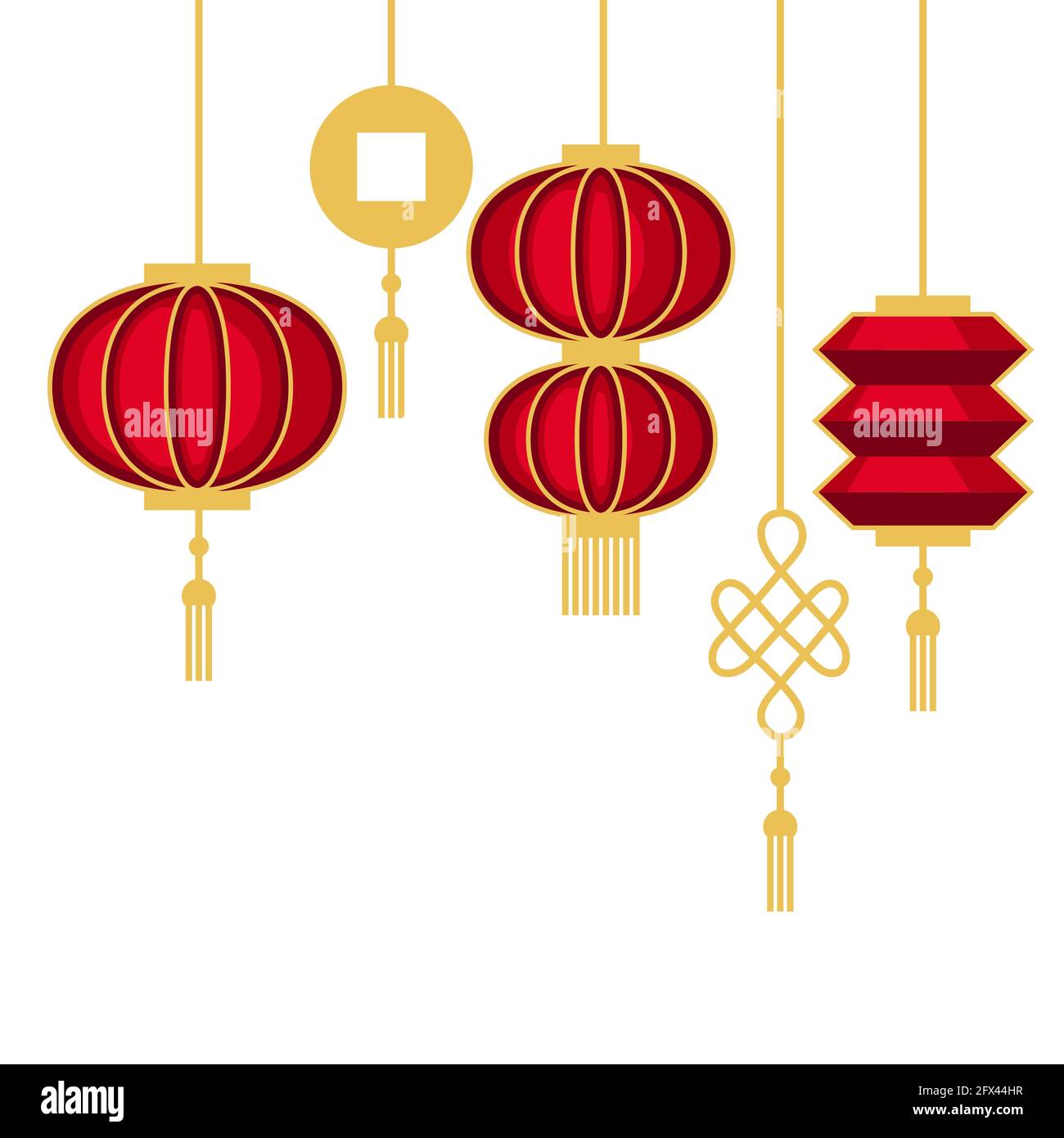 Illustration de lanternes suspendues rouges. Symbole oriental décoratif pour la conception de cartes et d'invitations. Illustration de Vecteur