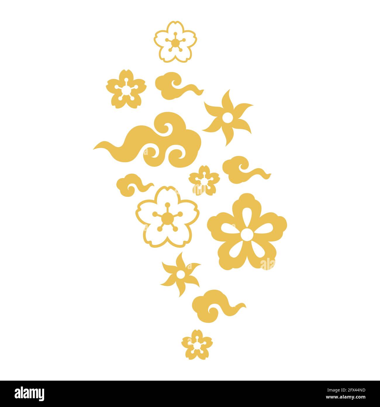 Illustration de la sakura et des nuages fleuris. Symbole oriental décoratif pour la conception de cartes et d'invitations. Illustration de Vecteur