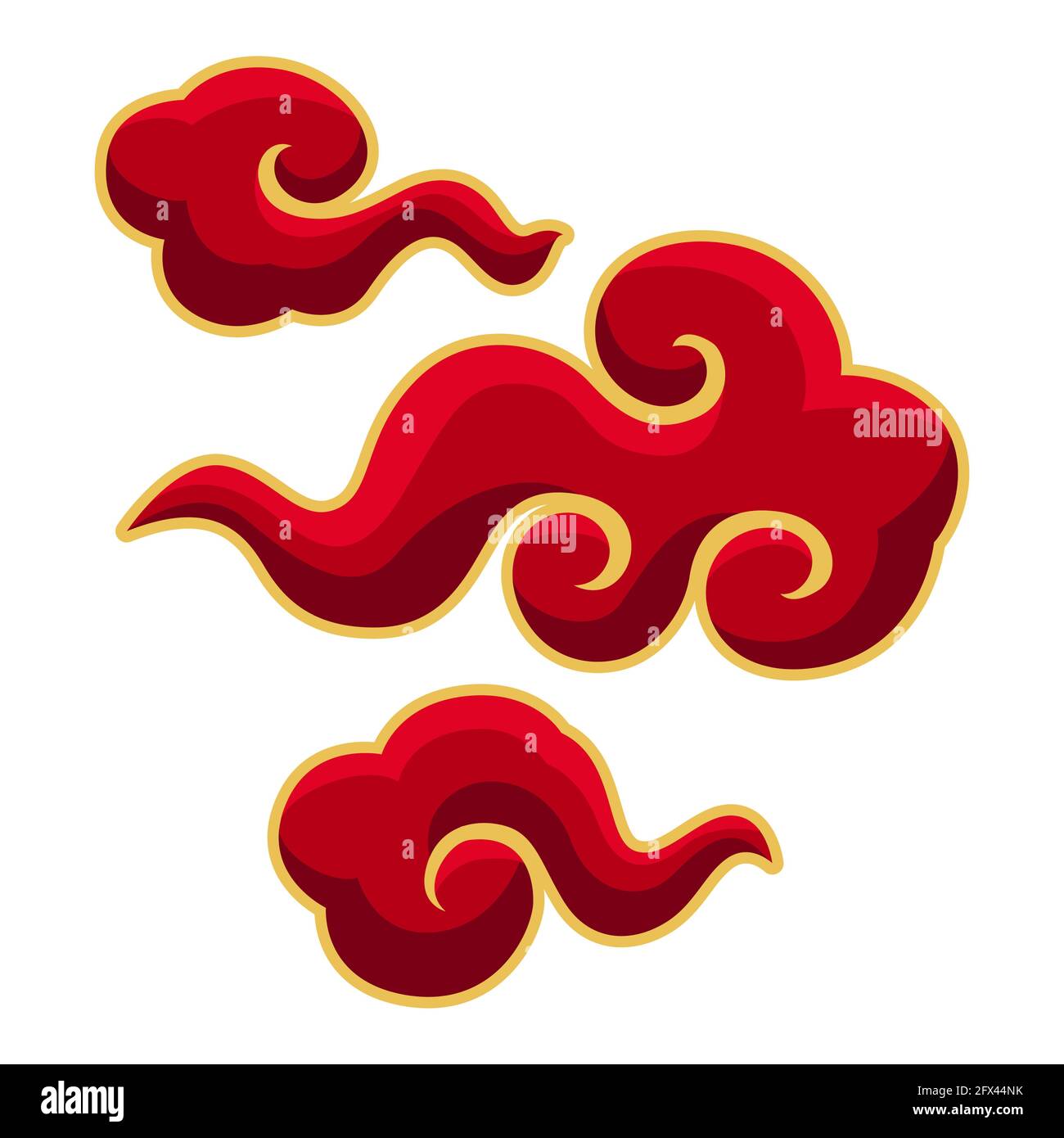 Illustration de nuages rouges courbés. Symbole oriental décoratif pour la conception de cartes et d'invitations. Illustration de Vecteur
