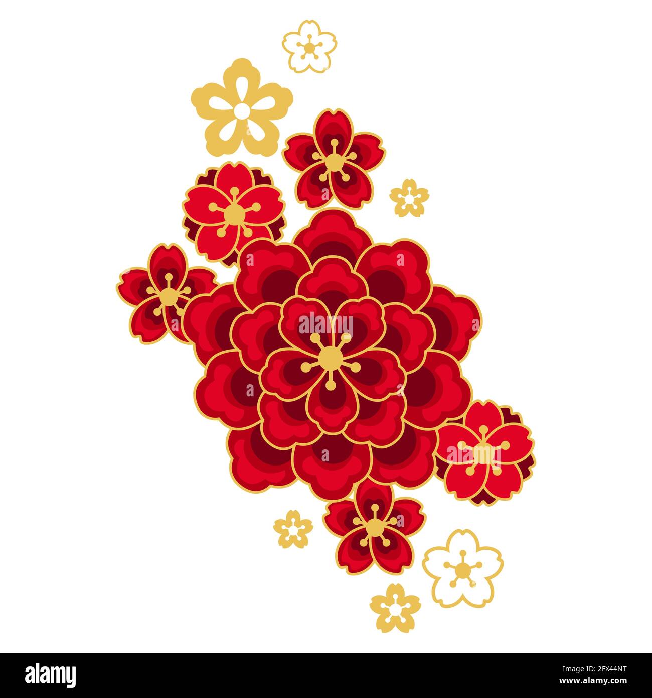 Illustration de sakura et de pivoines en fleurs. Symbole oriental décoratif pour la conception de cartes et d'invitations. Illustration de Vecteur