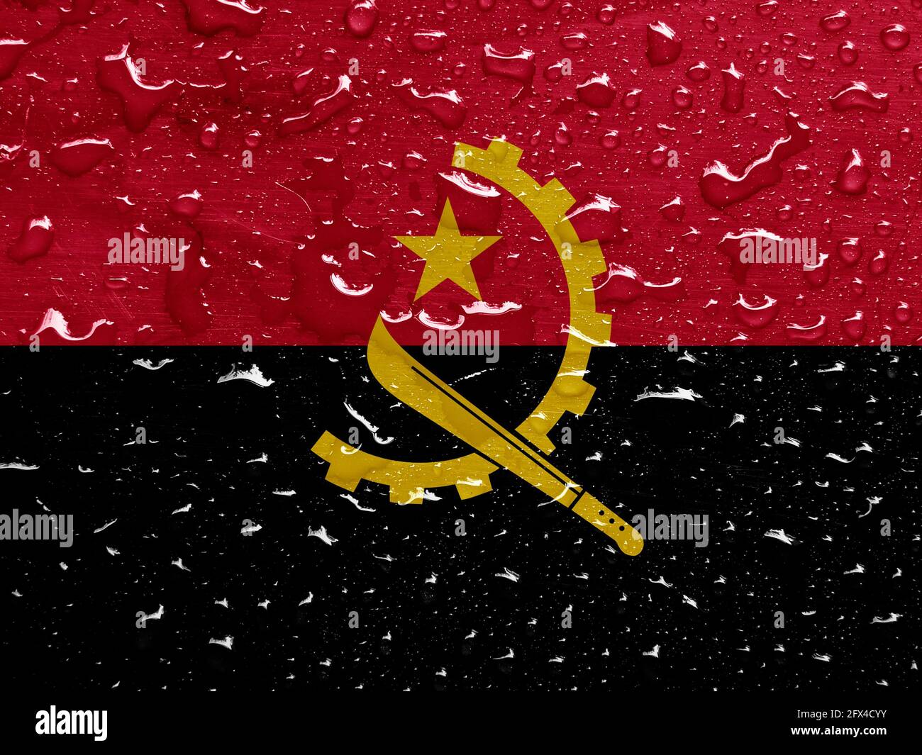 Drapeau de l'Angola avec gouttes de pluie Banque D'Images