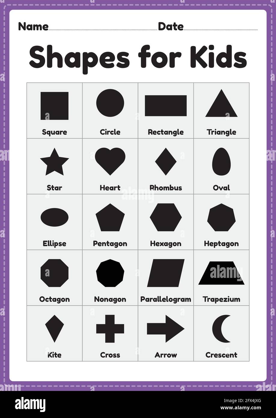 Formes d'apprentissage pour les tout-petits symboles de base imprimables pour la maternelle et activités éducatives pour les enfants d'âge préscolaire Illustration de Vecteur