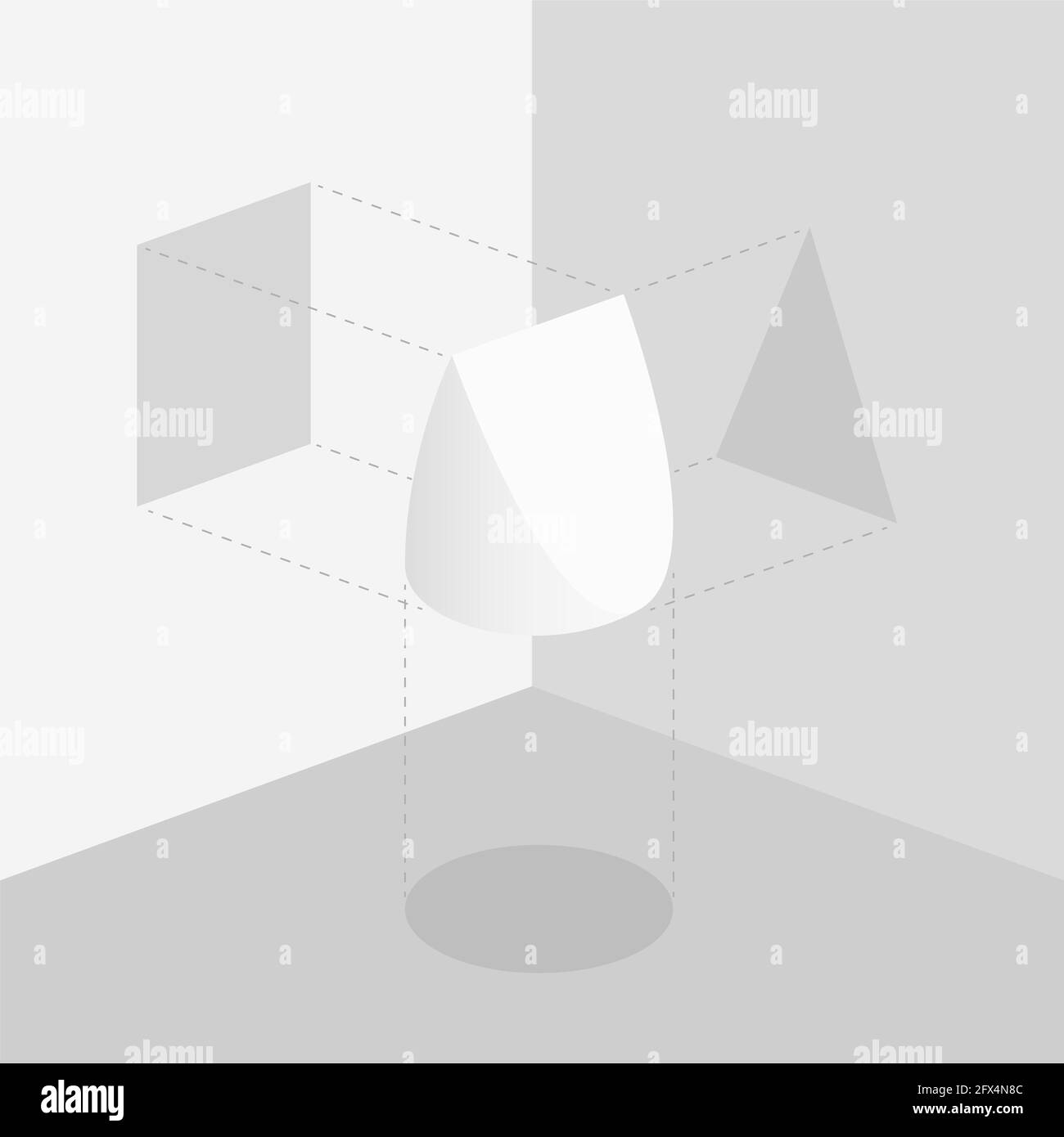 Cercle, carré et triangle, trois ombres différentes du même objet, selon le point de vue. Ombre ronde, triangulaire et carrée. Banque D'Images