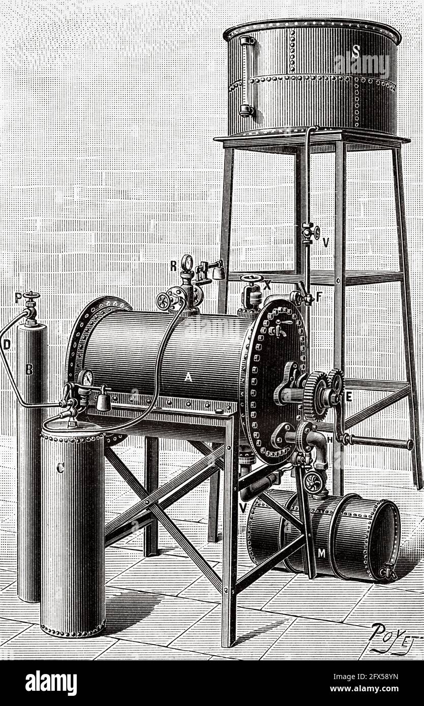 Dispositif de conservation du lait par M Villon. Ancienne illustration gravée du XIXe siècle de la nature 1893 Banque D'Images