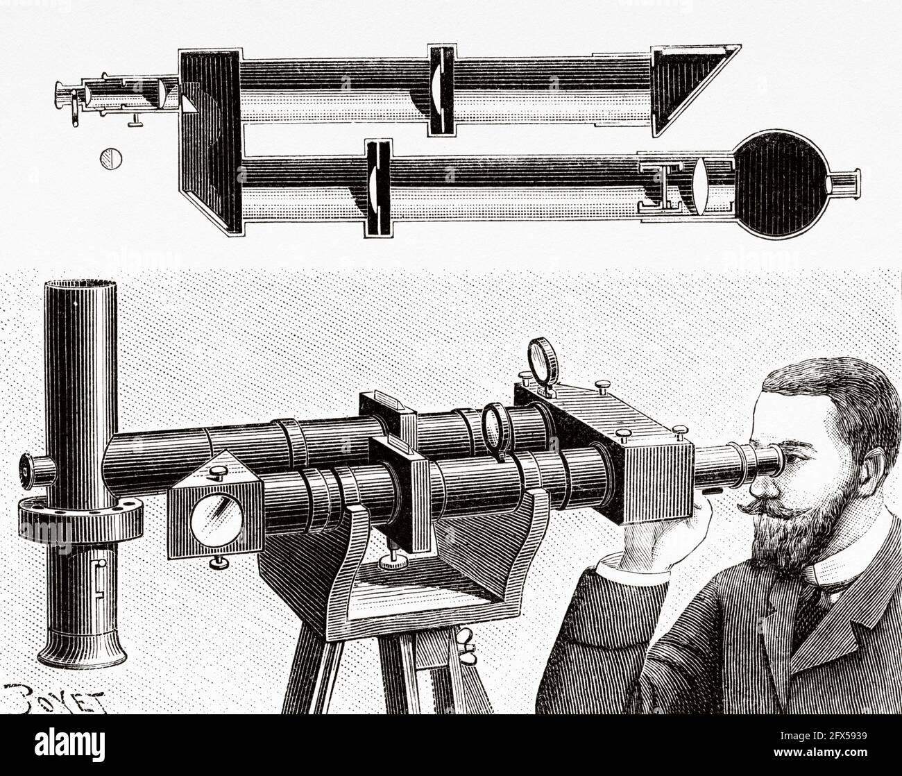 Photomètre historique d'Eleuthère-Élie-Nicolas Mascart (1837-1908) était un physicien français du XIXe siècle. Ancienne illustration gravée du XIXe siècle de la nature 1893 Banque D'Images