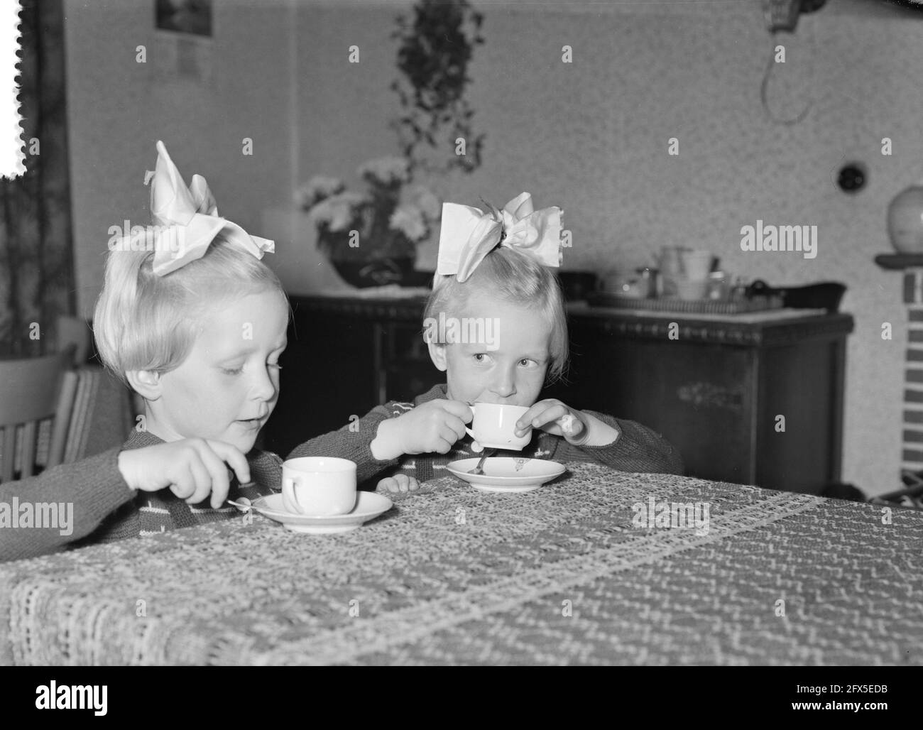 Frison ex-Siamois jumeaux Folkje et Tjitske de Vries 4 ans, 8 novembre 1957, filles, portraits, Jumeaux, pays-Bas, Agence de presse du XXe siècle photo, nouvelles à retenir, documentaire, photographie historique 1945-1990, histoires visuelles, L'histoire humaine du XXe siècle, immortaliser des moments dans le temps Banque D'Images