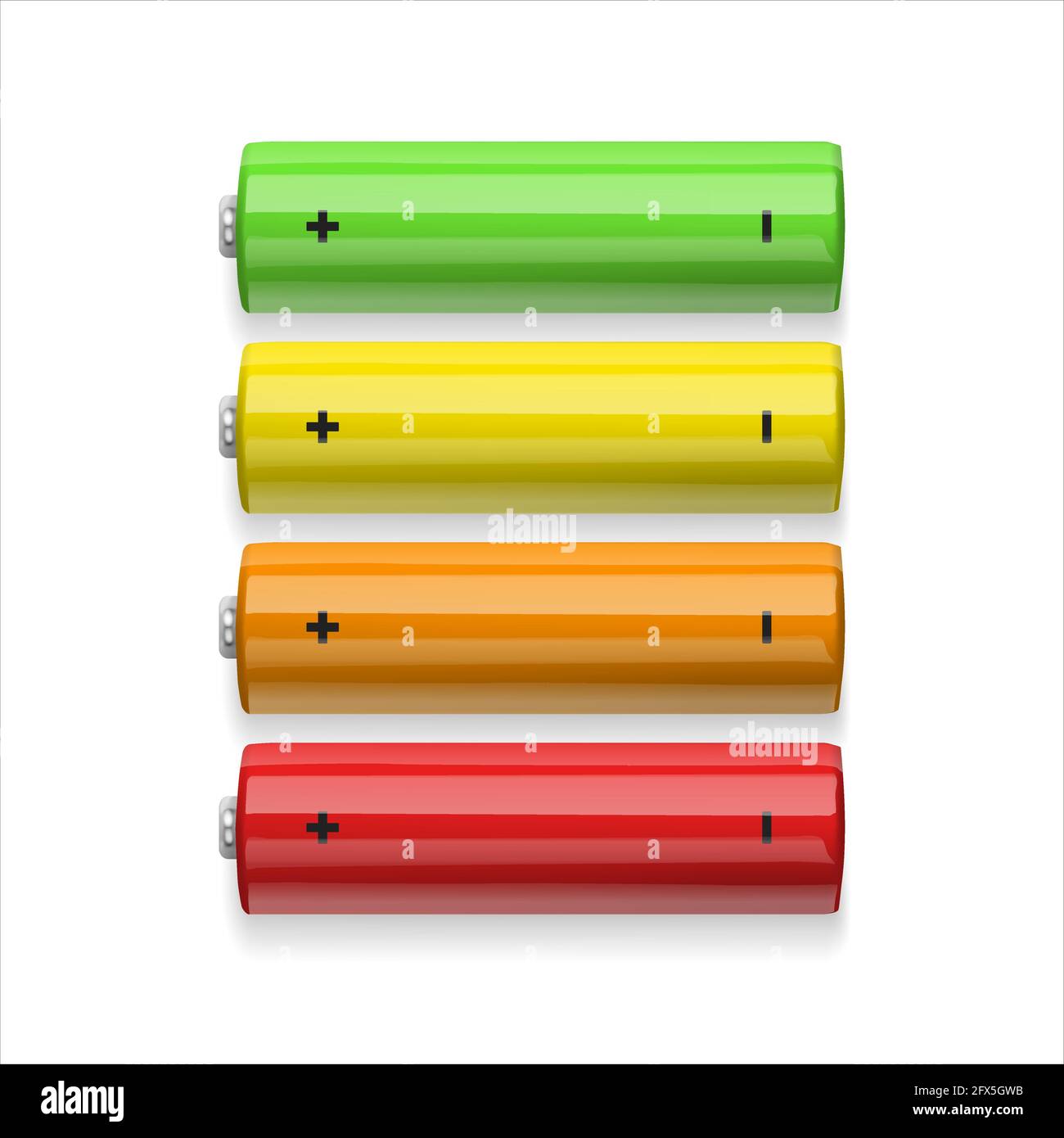 Batteries 3D réalistes colorées, énergie alternative environnementale. Illustration vectorielle. Piles de type AA Illustration de Vecteur