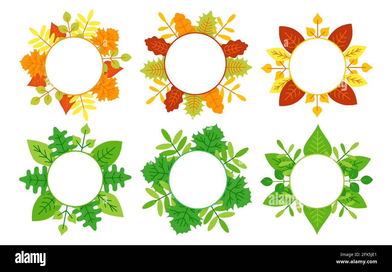 Arrondir la zone vide pour le texte avec des feuilles sèches et d'été. Autocollant et étiquette. Décoration pour une carte de vœux. Design d'automne. Bannières publicitaires, scrapbooking, bloc-notes, vaisselle Illustration de Vecteur