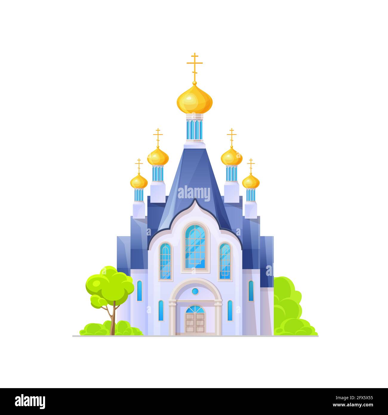 Icône de l'église orthodoxe ou du temple, cathédrale du christianisme, architecture vectorielle. Église orthodoxe ou chapelle avec coupole dorée et crucifix c Illustration de Vecteur