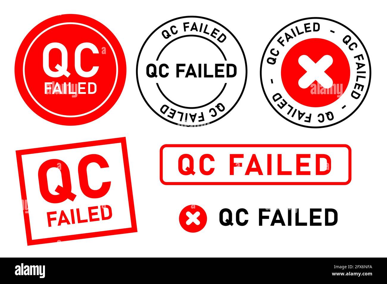 echec qc échec contrôle qualité étiquette étiquette joint autocollant contrôle conception de modèle Illustration de Vecteur