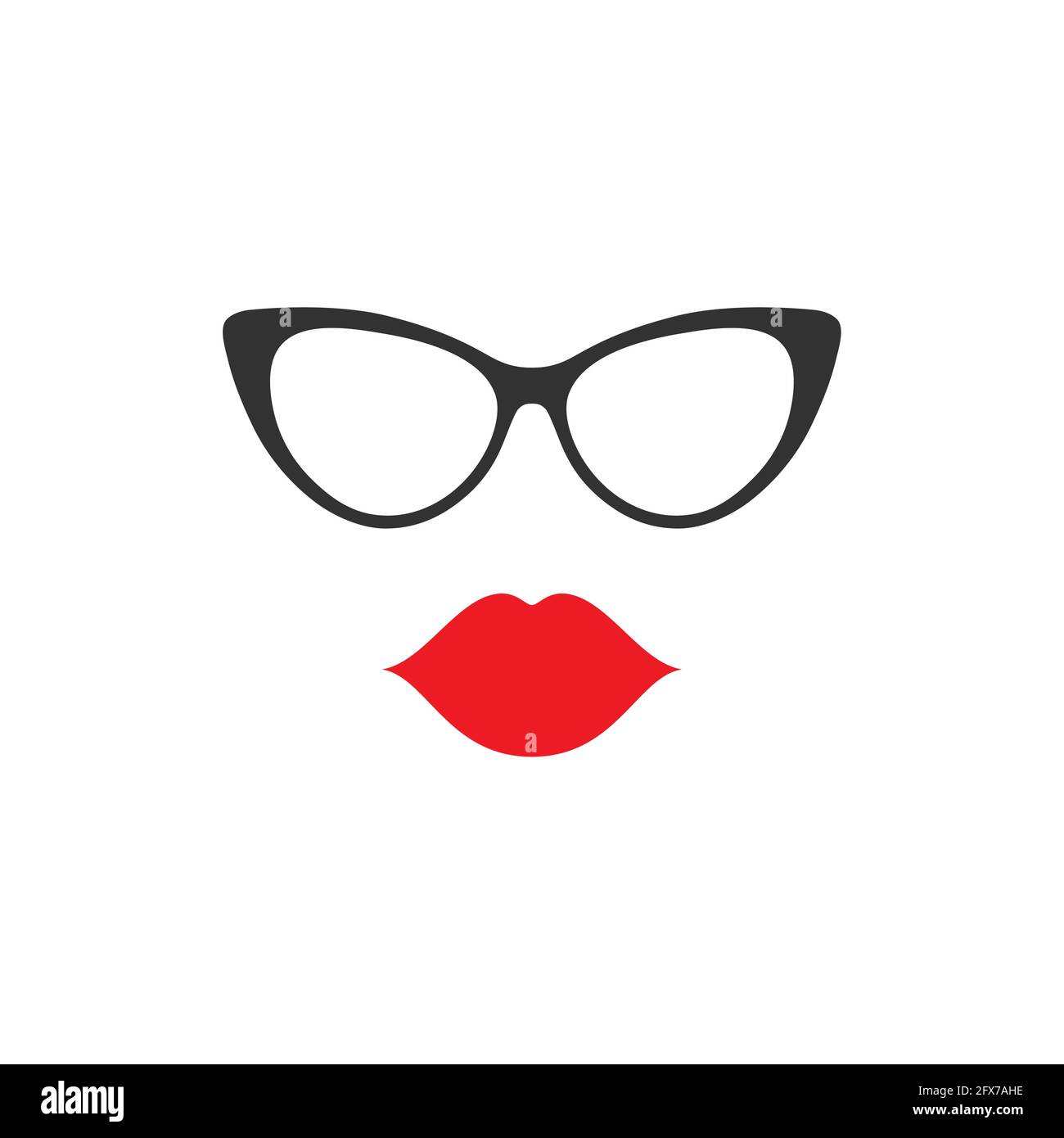 Icône représentant un vecteur de lèvres et de lunettes pour femmes. Illustration du visage de femme. Illustration de Vecteur