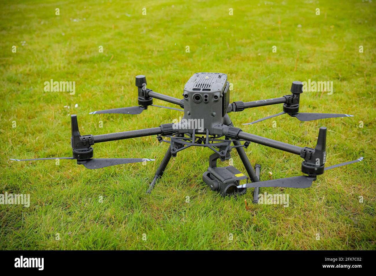 Le drone de la police de Devon et de Cornwall au quartier général de la force à Exeter, alors qu’ils se préparent au prochain sommet du G7 à Cornwall. Date de la photo: Mardi 25 mai 2021. Banque D'Images