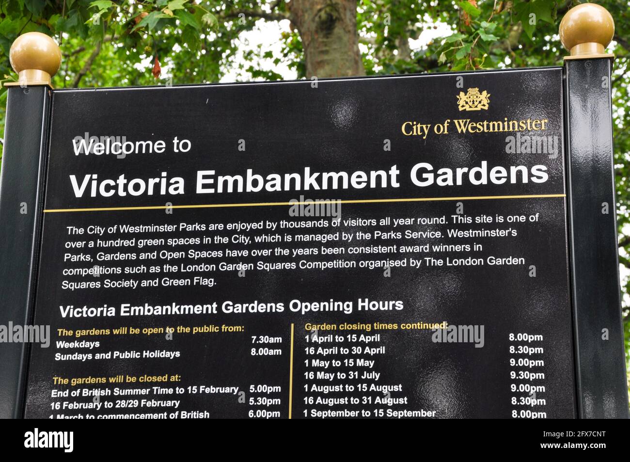 Victoria Embankment Gardens, Westminster, Londres, Royaume-Uni. Espace vert dans la ville de Westminster. Espace de verdure calme pour le public Banque D'Images