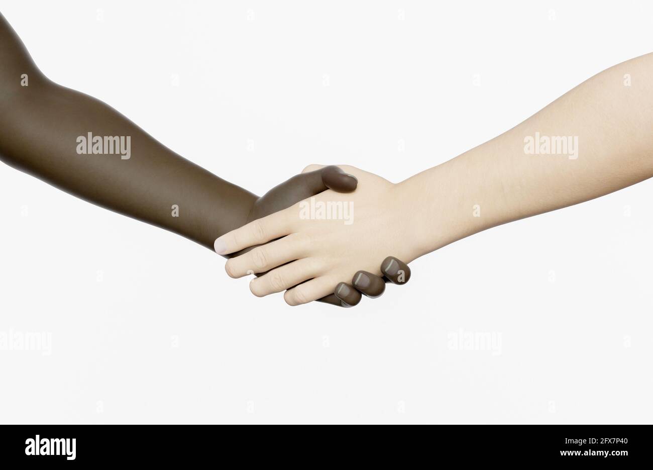 gros plan d'une poignée de main entre un homme noir et un homme blanc. concept d'égalité. rendu 3d Banque D'Images
