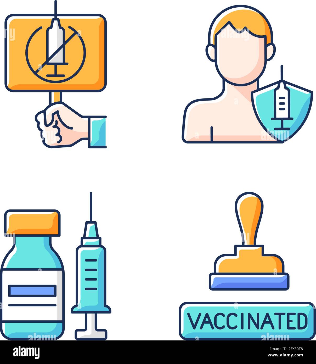 Ensemble d'icônes de couleur RVB de la vaccination contre les virus Illustration de Vecteur