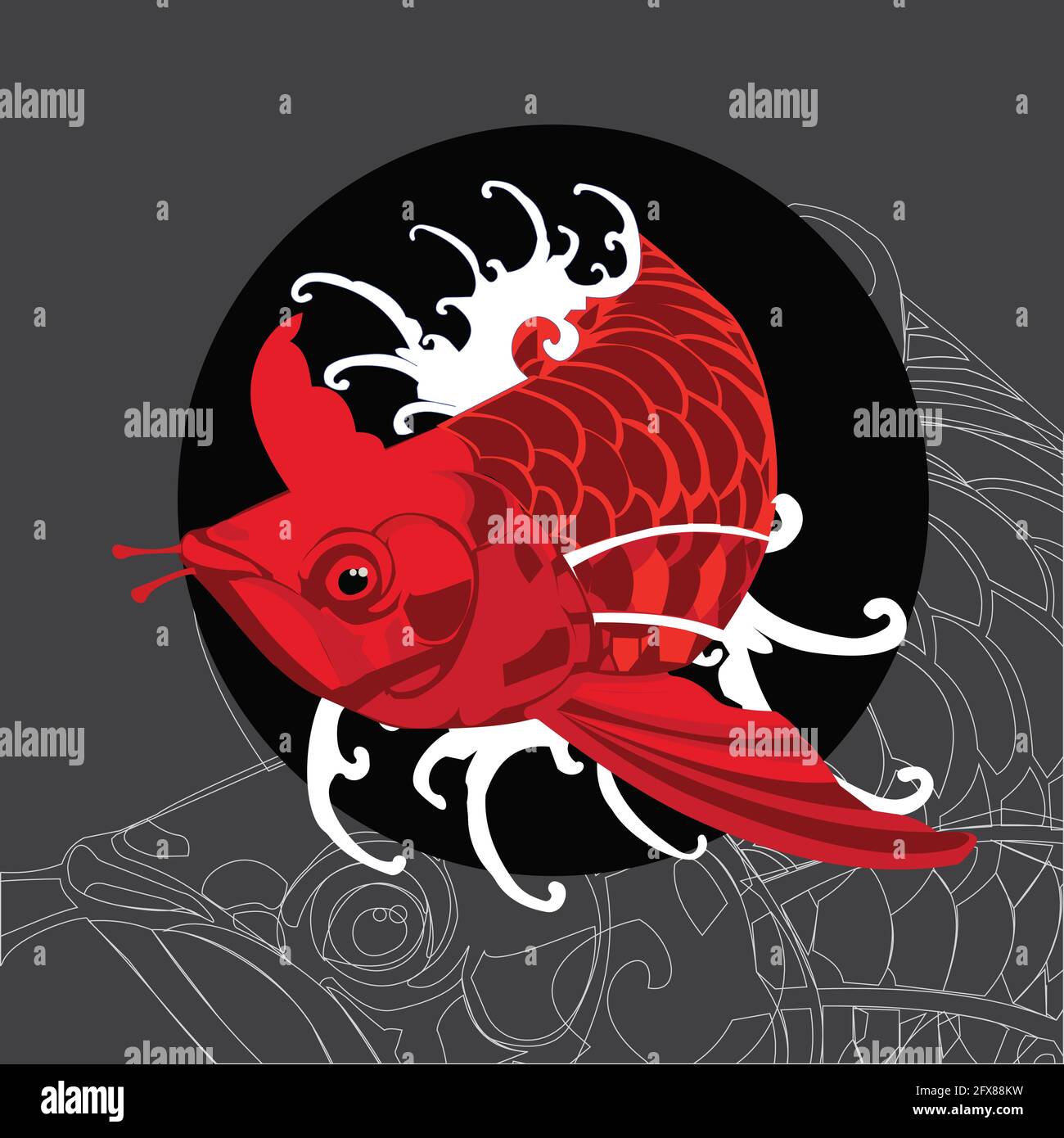 arowana red fish ready format eps 10, prêt pour l'affichage et le tatouage design prêt eps 10 format Illustration de Vecteur