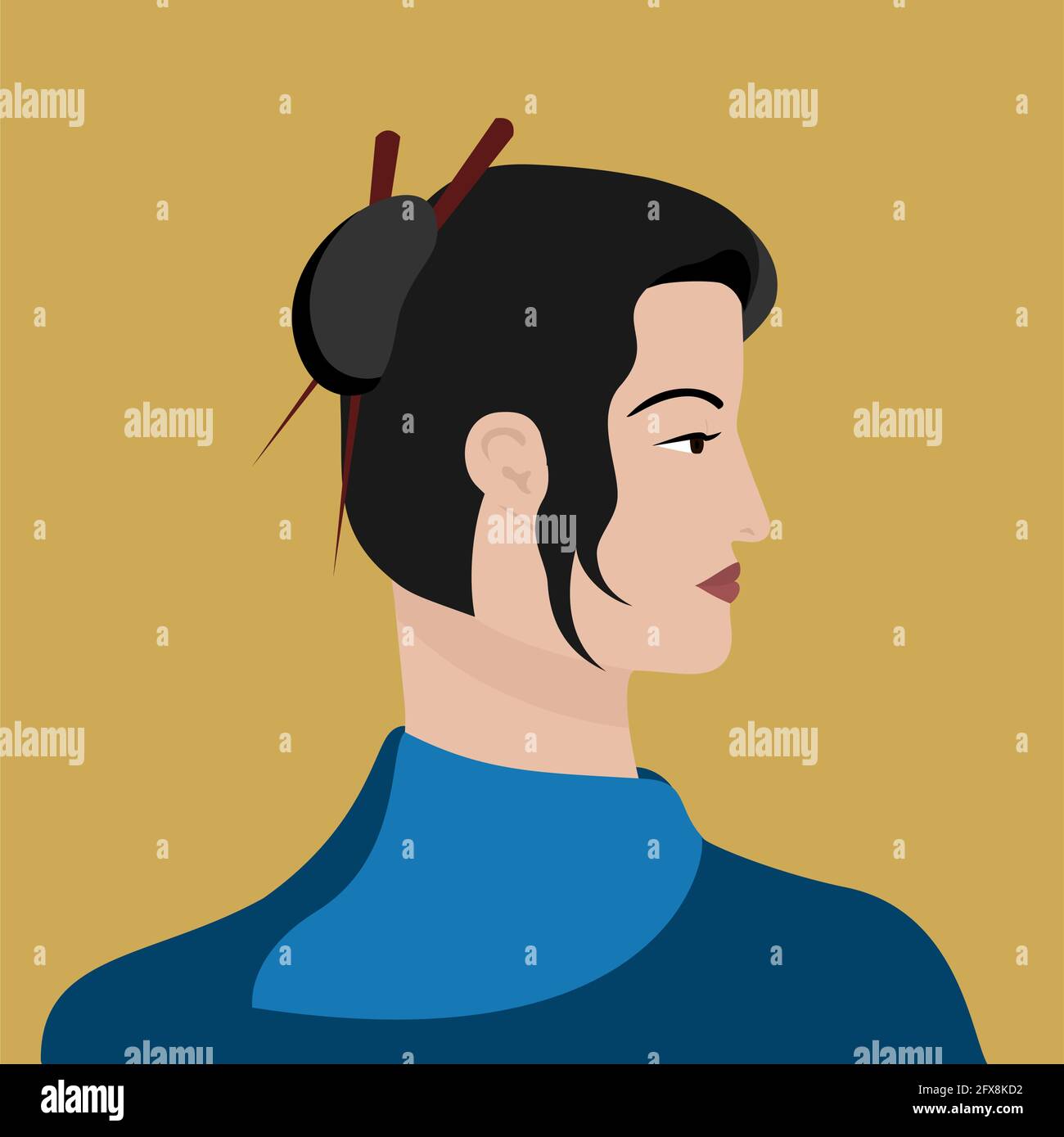 Femme asiatique chinoise. Profil de la jeune femme. Portrait ou Avatar. Illustration simple à plan vectoriel Illustration de Vecteur