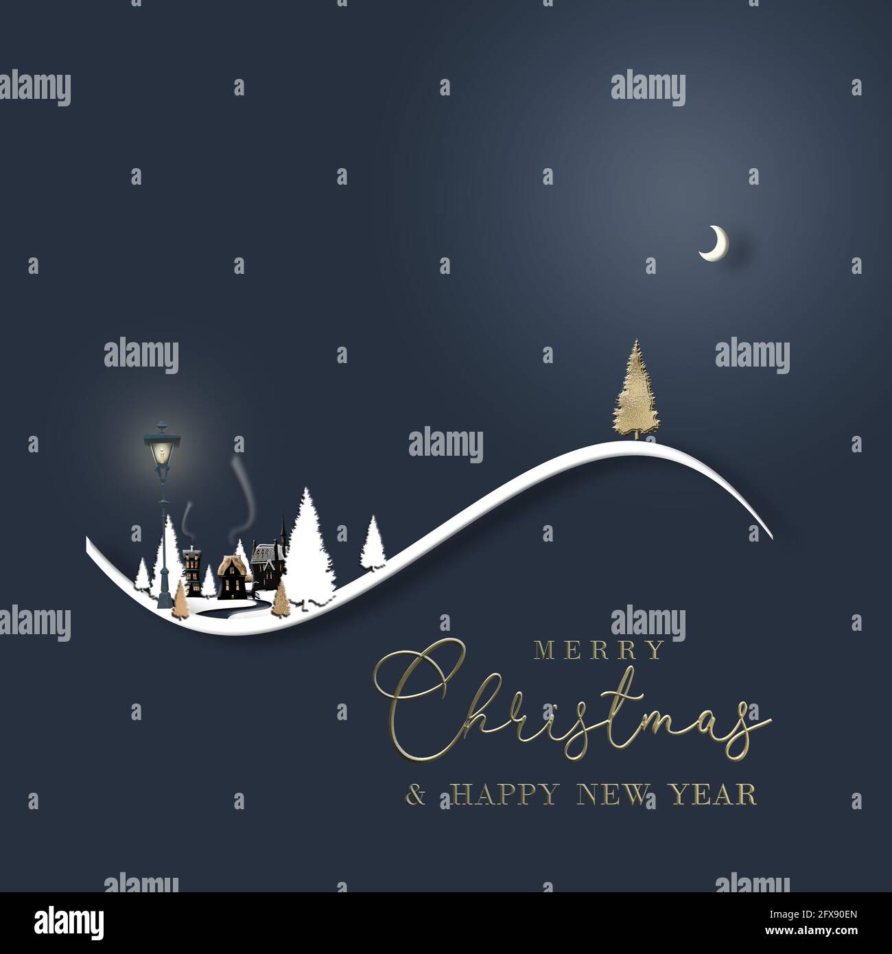 Carte de vœux paysage urbain pour la nuit de Noël. Belle carte de Noël