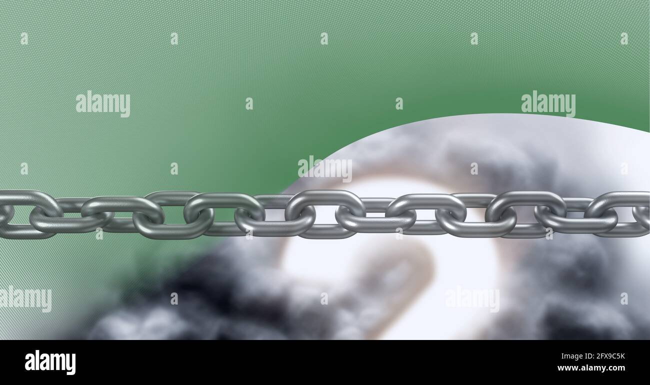 Composition de la chaîne métallique sur le point d'interrogation sur fond vert Banque D'Images