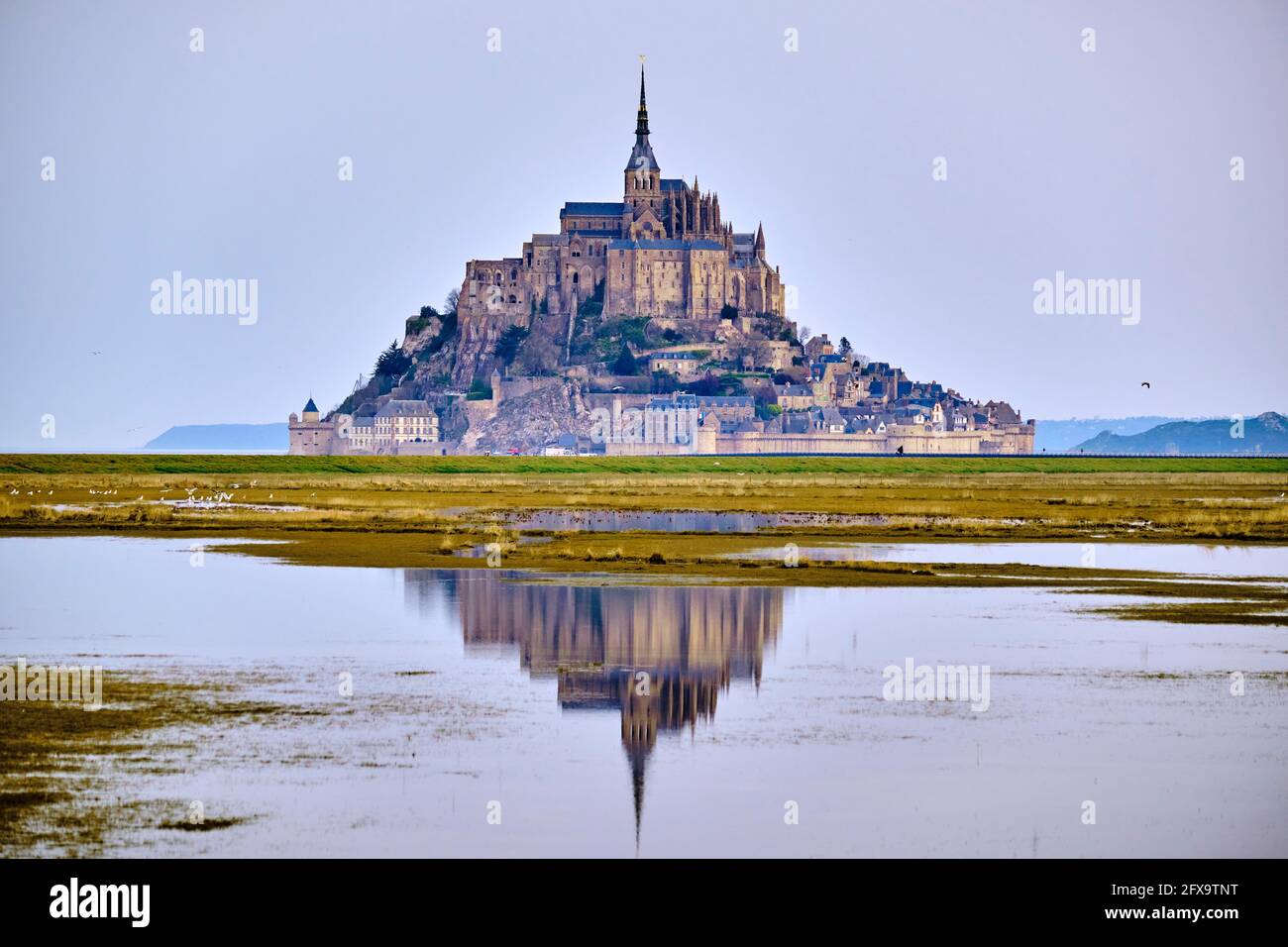 France, Normandie, Département de la Manche, Baie du Mont Saint-Michel Patrimoine mondial de l'UNESCO, Abbaye du Mont Saint-Michel Banque D'Images