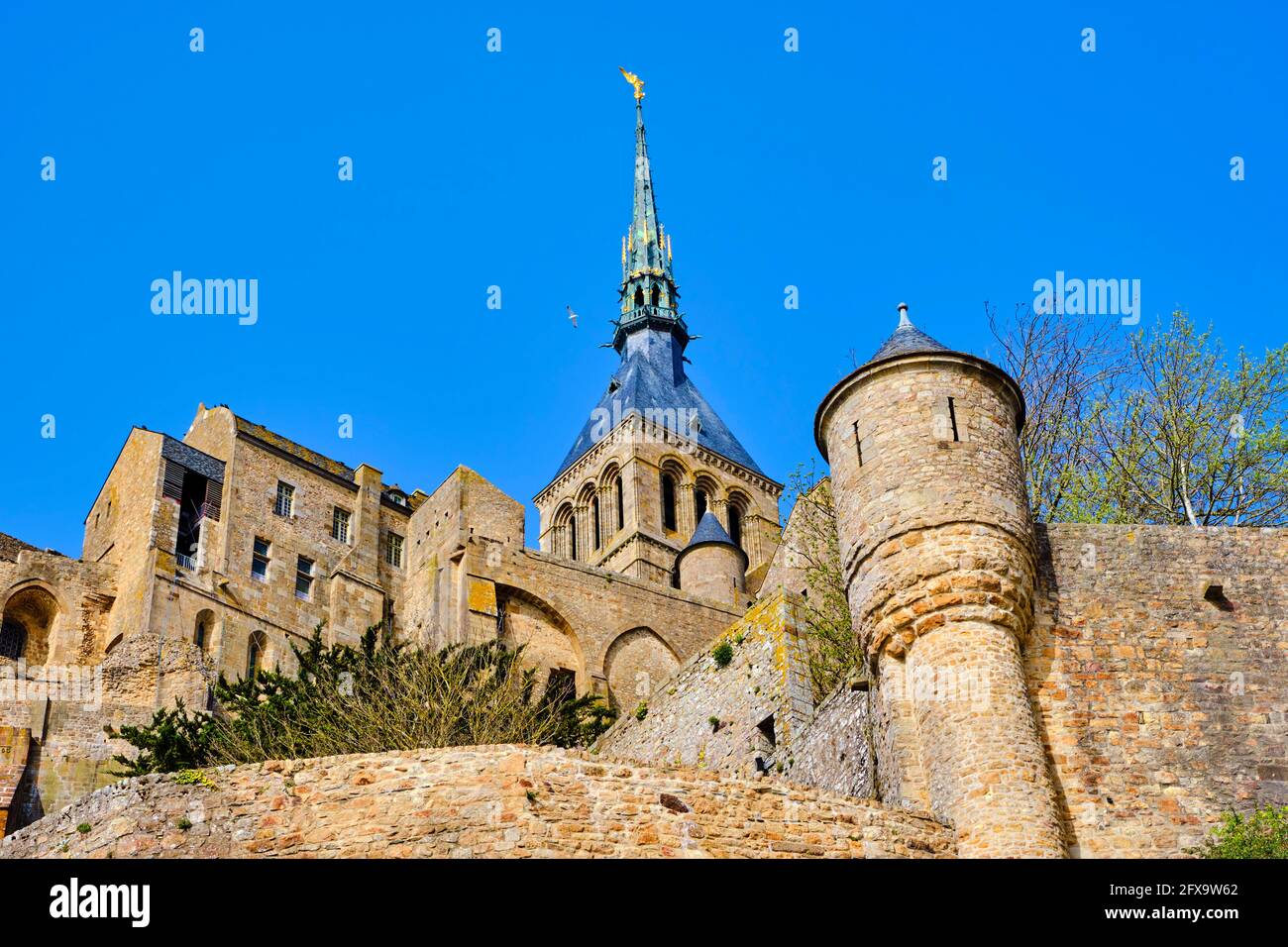 France, Normandie, Département de la Manche, Baie du Mont Saint-Michel Patrimoine mondial de l'UNESCO, Abbaye du Mont Saint-Michel Banque D'Images