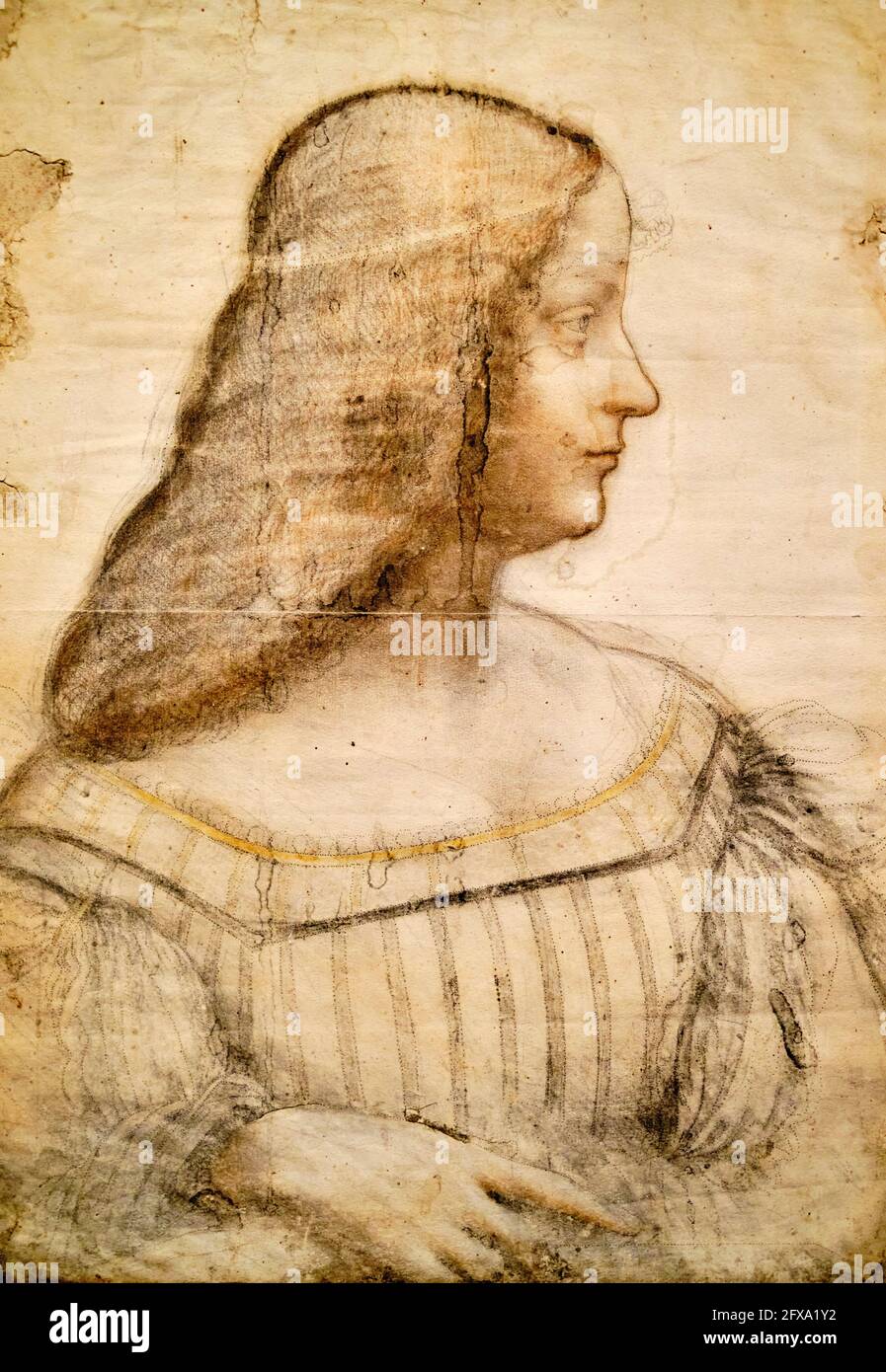 France, Paris, Musée du Louvre, Léonard de Vinci, Portrait d'Isabelle d'Este Banque D'Images
