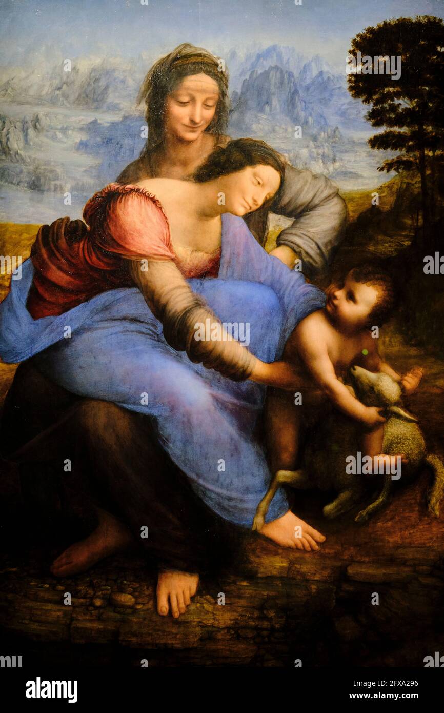 La Sainte Anne De Leonard De Vinci France, Paris, Musée du Louvre, Léonard de Vinci, Sainte Anne, La Vierge et  l'enfant Jésus jouant avec un agneau, appelé la Sainte Anne Photo Stock -  Alamy
