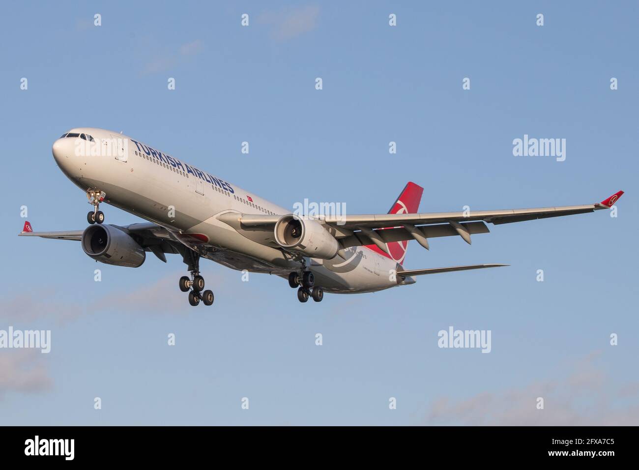 LONDRES, ROYAUME-UNI - 23 février 2020 : Turkish Airlines (TK / THY) approche de l'aéroport de Londres Heathrow (EGLL/LHR) avec un Airbus A333 (TC-LOC/1542). Banque D'Images LONDRES, ROYAUME-UNI - 23 février 2020 : Turkish Airlines (TK / THY) approche de l'aéroport de Londres Heathrow (EGLL/LHR) avec un Airbus A333 (TC-LOC/1542). Banque D'Images