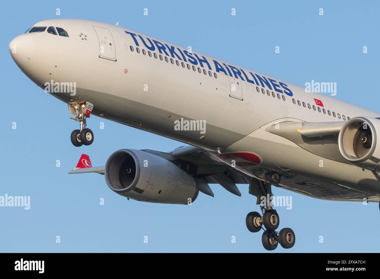 LONDRES, ROYAUME-UNI - 23 février 2020 : Turkish Airlines (TK / THY) approche de l'aéroport de Londres Heathrow (EGLL/LHR) avec un Airbus A333 (TC-LOC/1542). Banque D'Images LONDRES, ROYAUME-UNI - 23 février 2020 : Turkish Airlines (TK / THY) approche de l'aéroport de Londres Heathrow (EGLL/LHR) avec un Airbus A333 (TC-LOC/1542). Banque D'Images