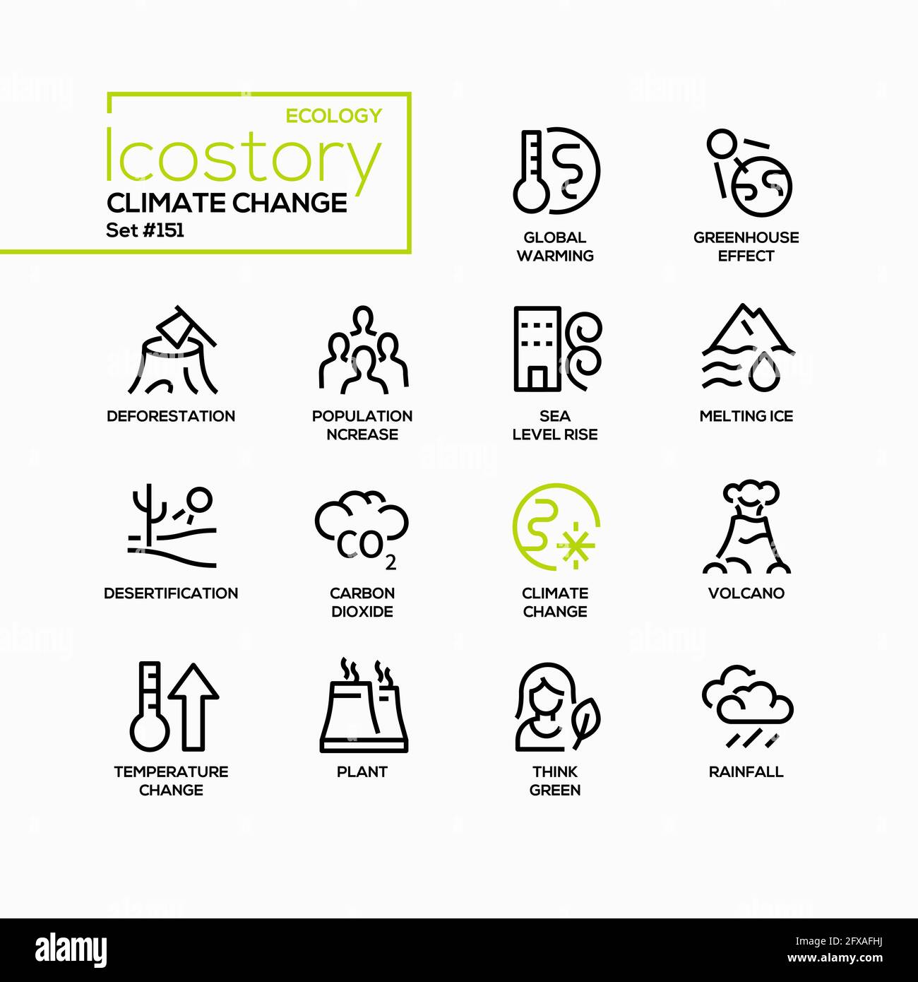 changement-climatique-jeu-d-ic-nes-de-style-de-design-de-ligne