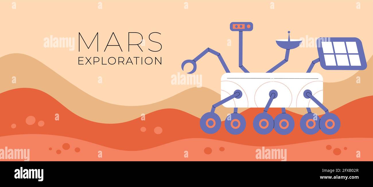 Illustration d'un rover debout sur Mars. Illustration de Vecteur