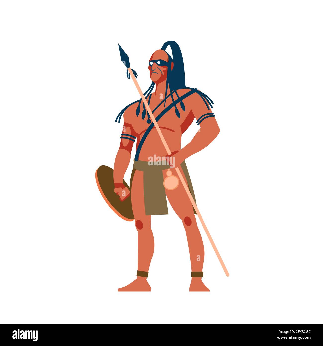 Autochtones armés de tribus africaines, ensemble aborigène australien et américain, membres de la tribu en vêtements traditionnels avec une lance et un bouclier dans son Illustration de Vecteur